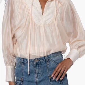 NWT Ciebon Georgina Quarter Zip Blouse Cream Women’s XS